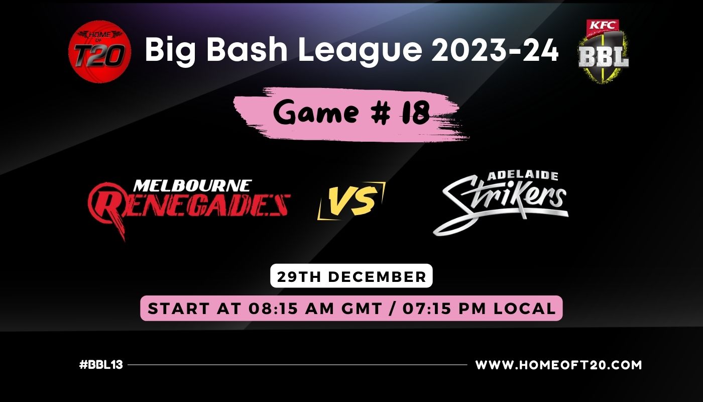 BBL 2024 Match 18, Melbourne Renegades vs Adelaide Strikers Match Preview, Pitch Report, Weather Report, Predicted XI, Fantasy Tips, and Live Streaming Details