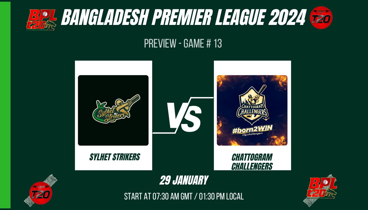 BPL 2024 Match 13, Sylhet Strikers vs Chattogram Challengers Preview, Pitch Report, Weather Report, Predicted XI, Fantasy Tips, and Live Streaming Details