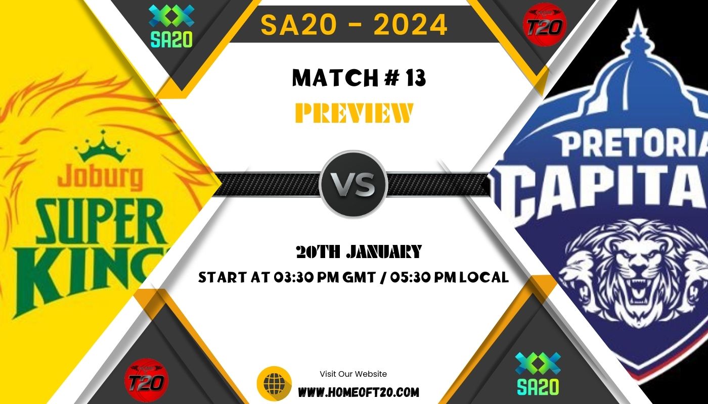 SA20 2024 Match 13, Joburg Super Kings vs Pretoria Capitals Match Preview, Pitch Report, Weather Report, Predicted XI, Fantasy Tips, and Live Streaming Details