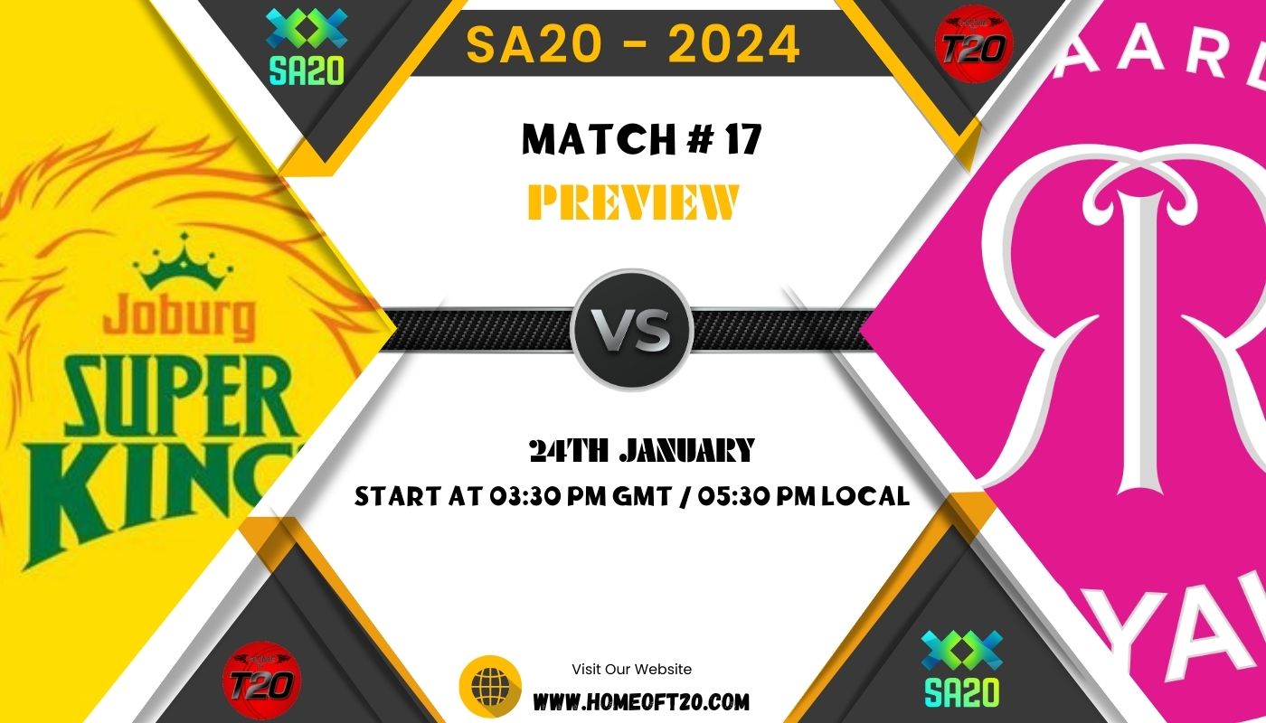 SA20 2024 Match 17, Joburg Super Kings vs Paarl Royals Town Match Preview, Pitch Report, Weather Report, Predicted XI, Fantasy Tips, and Live Streaming Details