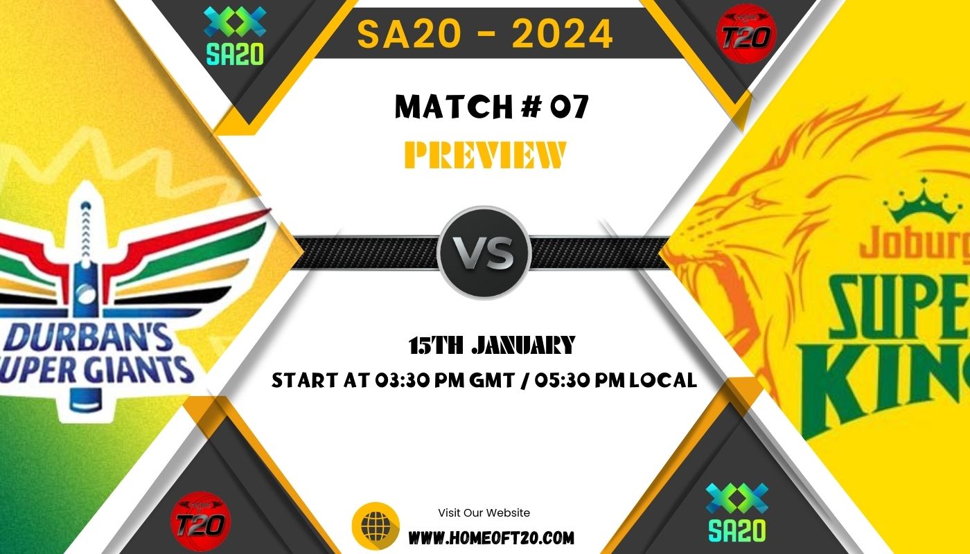 SA20 2024 Match 7, Durban Super Giants vs Joburg Super Kings Match Preview, Pitch Report, Weather Report, Predicted XI, Fantasy Tips, and Live Streaming Details