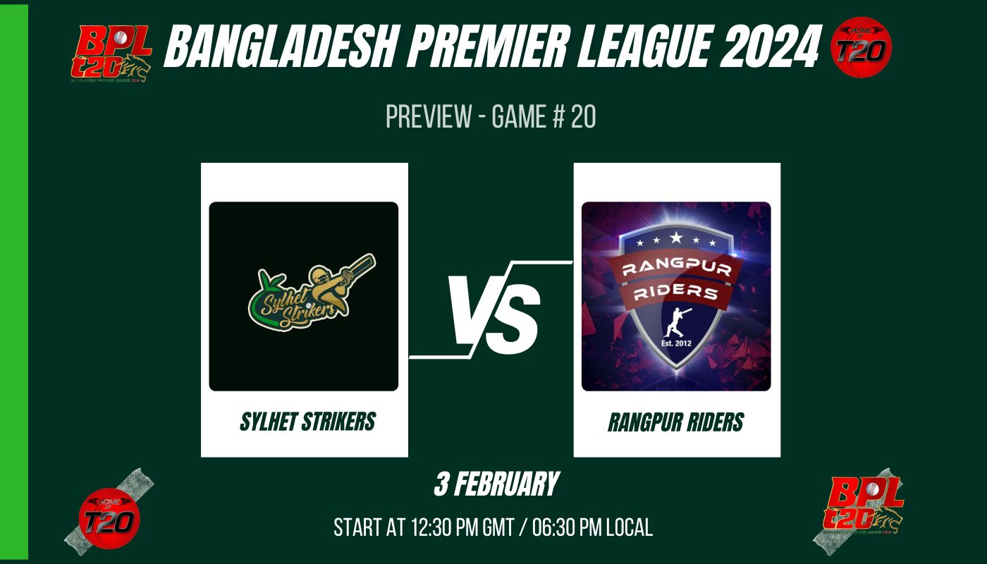 BPL 2024 Match 20, Sylhet Strikers vs Rangpur Riders Preview, Pitch Report, Weather Report, Predicted XI, Fantasy Tips, and Live Streaming Details