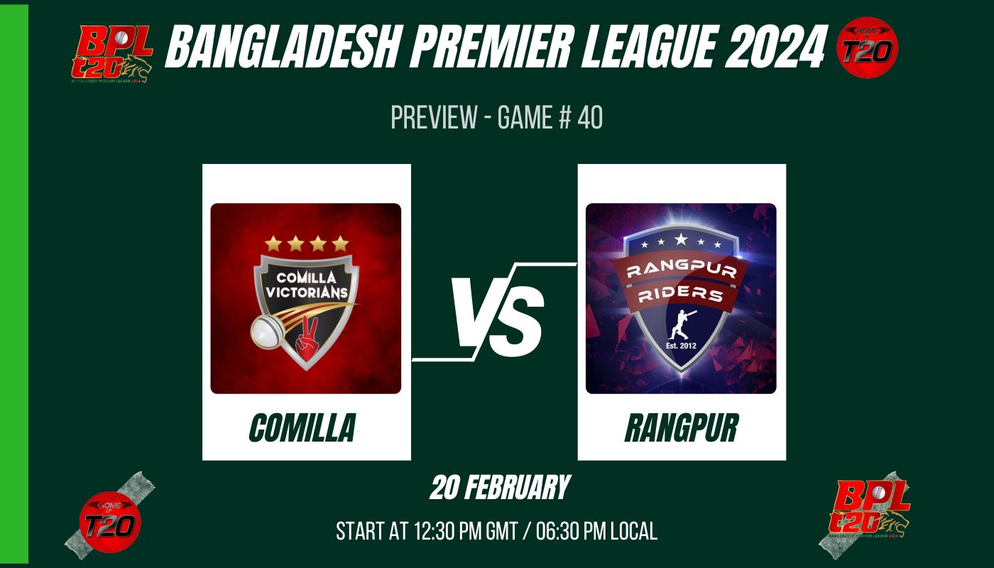 BPL 2024 Match 40, Comilla Victorians vs Rangpur Riders Preview, Pitch Report, Weather Report, Predicted XI, Fantasy Tips, and Live Streaming Details