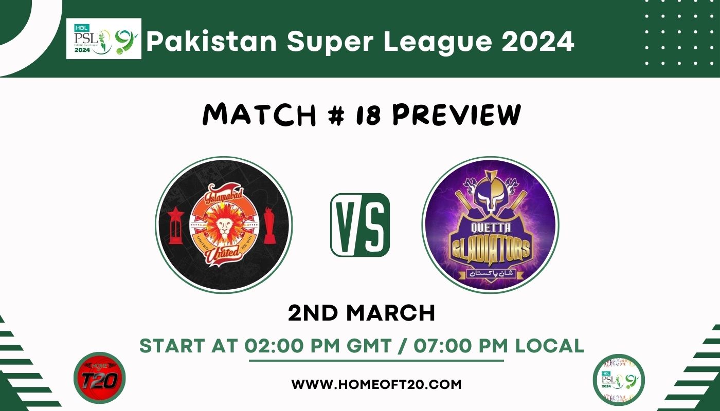 PSL 2024 Match 18, Islamabad United vs Quetta Gladiators Preview, Pitch Report, Weather Report, Predicted XI, Fantasy Tips, and Live Streaming Details