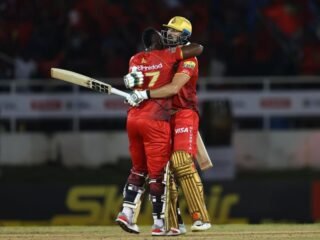 Russell and David Star as Trinbago Knight Riders Edge Guyana Amazon Warriors in a Last-Over Thriller