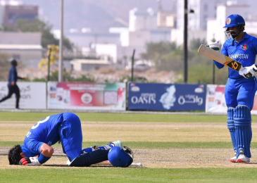 What happened in the bi-lateral T20 series between Oman A and Afghanistan A and how it helped Oman A?