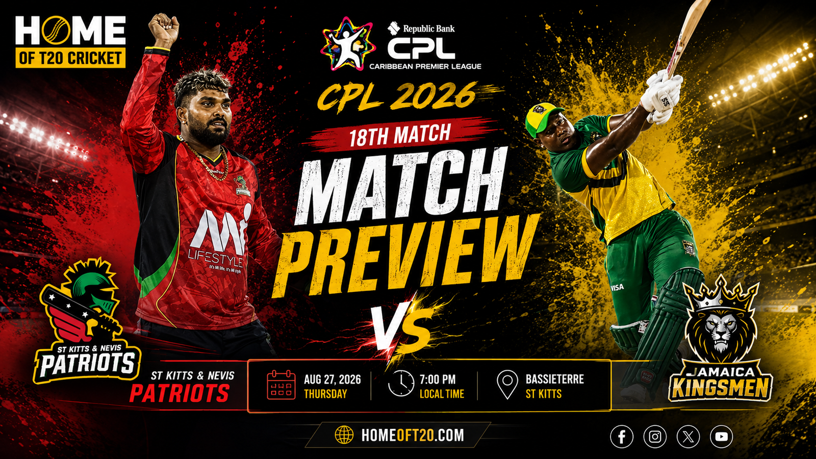 St Kitts and Nevis Patriots vs Jamaica Kingsmen CPL 2026 18th match preview
