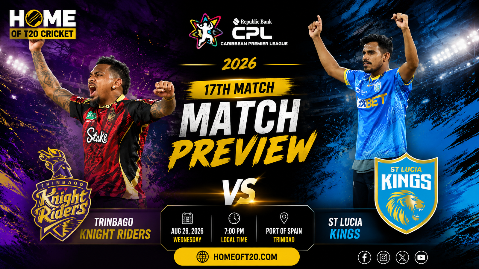 Trinbago Knight Riders vs St Lucia Kings CPL 2026 17th match preview