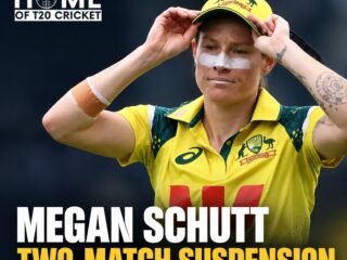 Megan Schutt Australian fast bowler two-match suspension October 2026